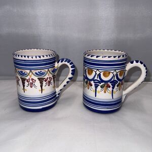 2 De La Cal Barreira Puente 72 Spain Pottery Hand Painted Mug Cup Spain